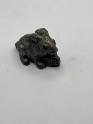 Michael Ricker Curious Rabbit with Frog 1983 Pewter Figurine